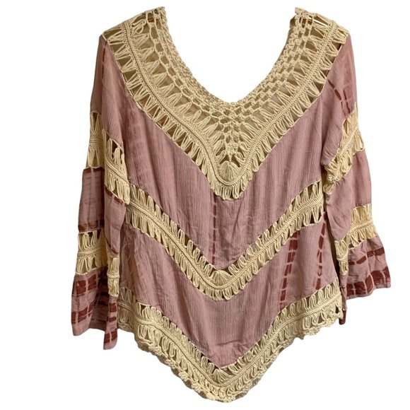 Umgee Tops - UMGEE Blush Tie Die Crochet‎ Boho Blouse